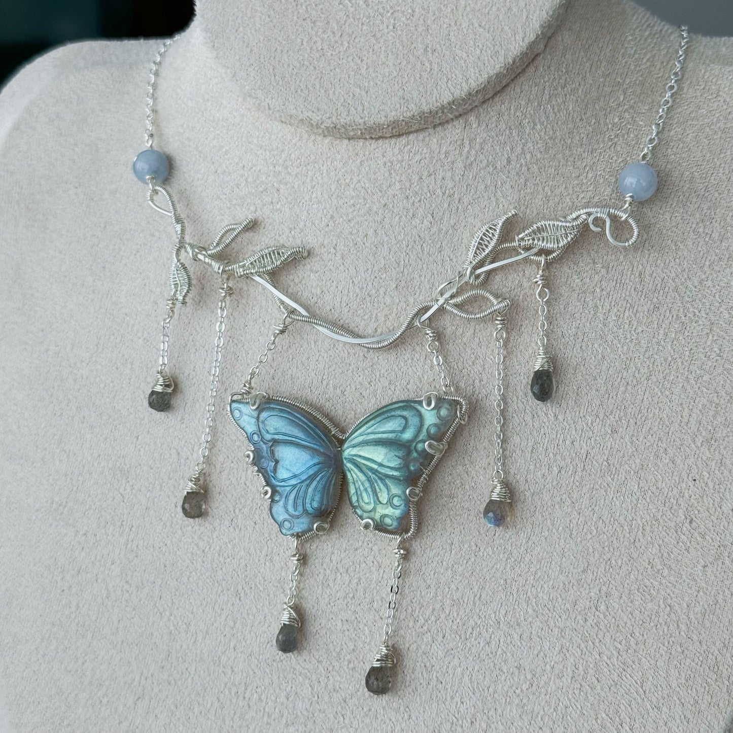 Handmade Butterfly Labradorite Necklace - Wire Wrapped Jewelry