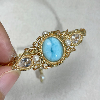 Handmade Larimar Bracelet - Wire Wrapped Jewelry