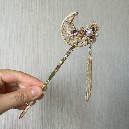 Handmade Moon-shaped Hairpin - Wire Wrapped Jewelry