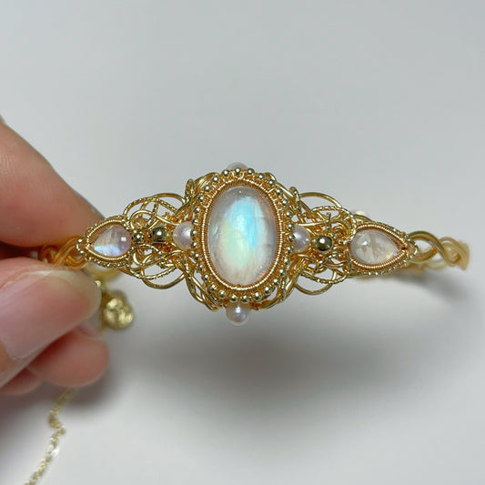 Handmade Classic Moonstone Bracelet- Wire Wrapped Jewelry