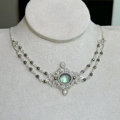 「Victoria 」Handmade Green Labradorite Bracelet And Necklace - Versatile Wire Wrapped Jewelry