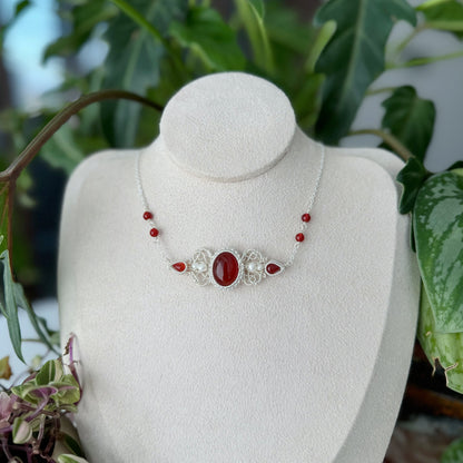 Handmade Red Agate Necklace - Wire Wrapped Jewelry