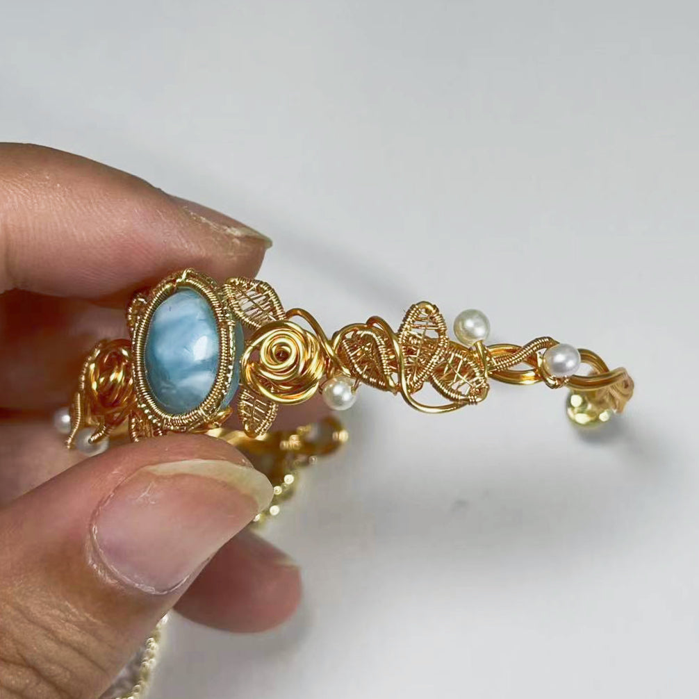 「Rose」Handmade Larimar Bracelet - Wire Wrapped Jewelry