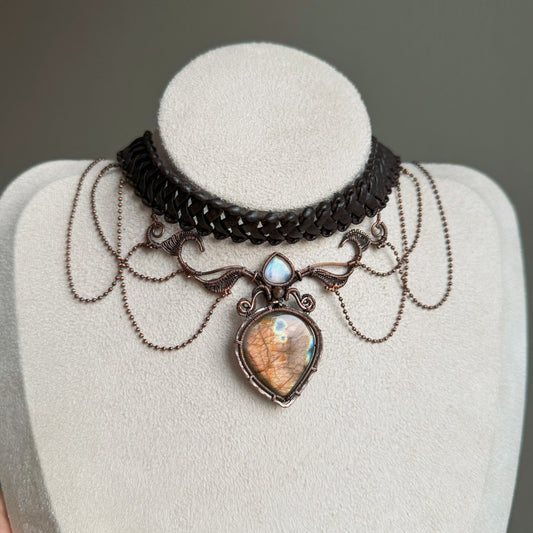 Handmade Antiqued Labradorite Choker - Wire Wrapped Jewelry