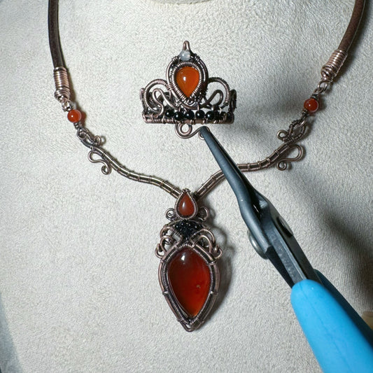 Handmade Garnet Necklace and Red Agate Ring - Jewelry Set