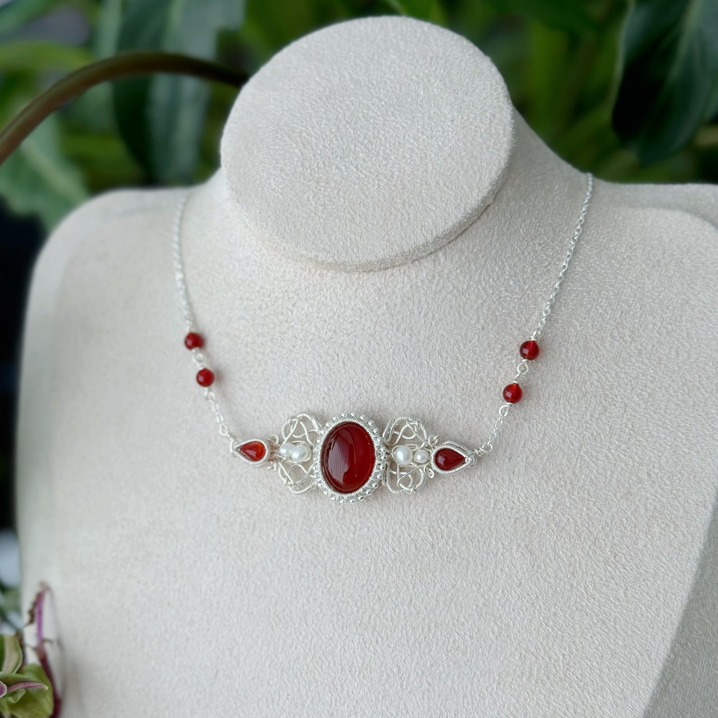 Handmade Red Agate Necklace - Wire Wrapped Jewelry