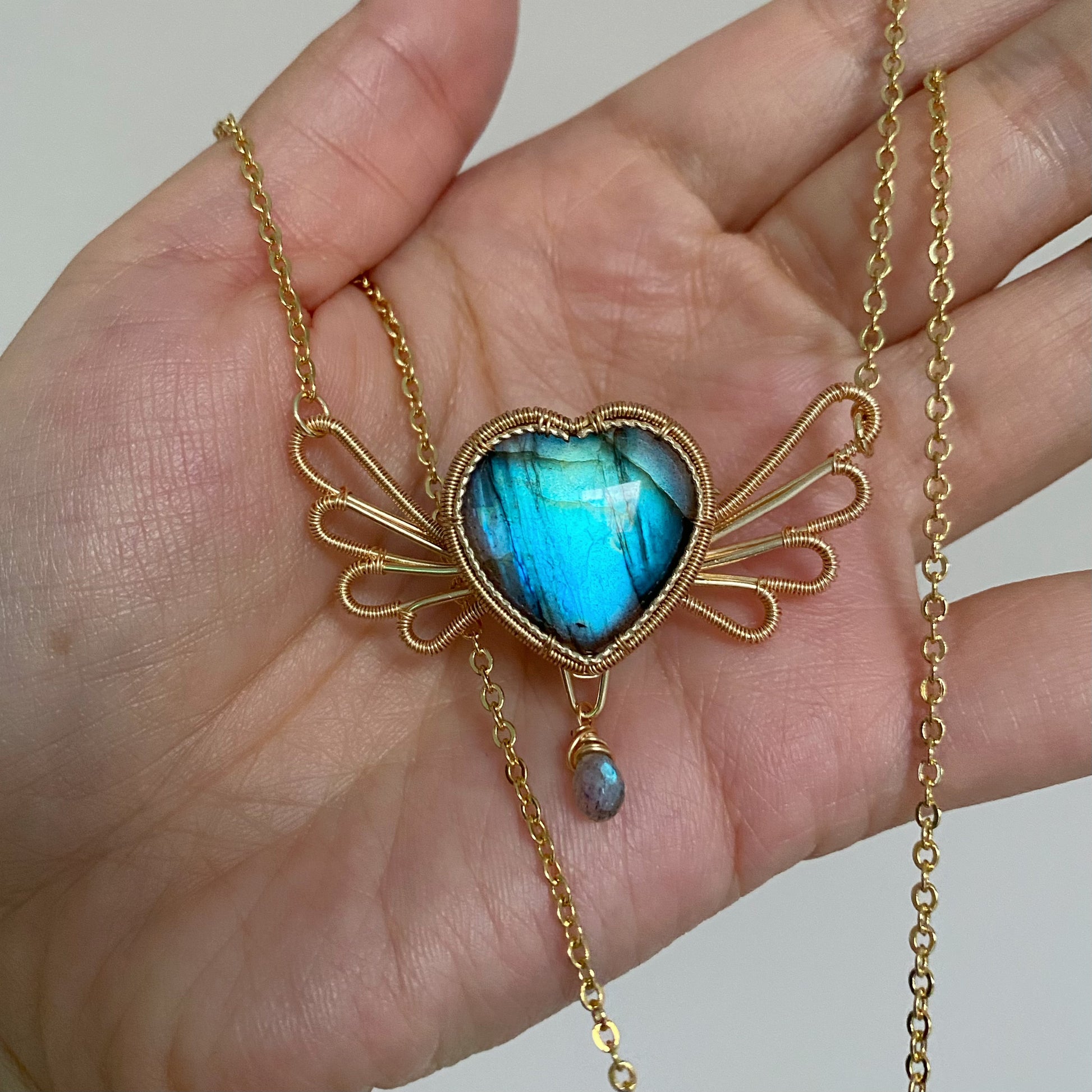 Handmade Heart Labradorite Necklace - Wire Wrapped Jewelry