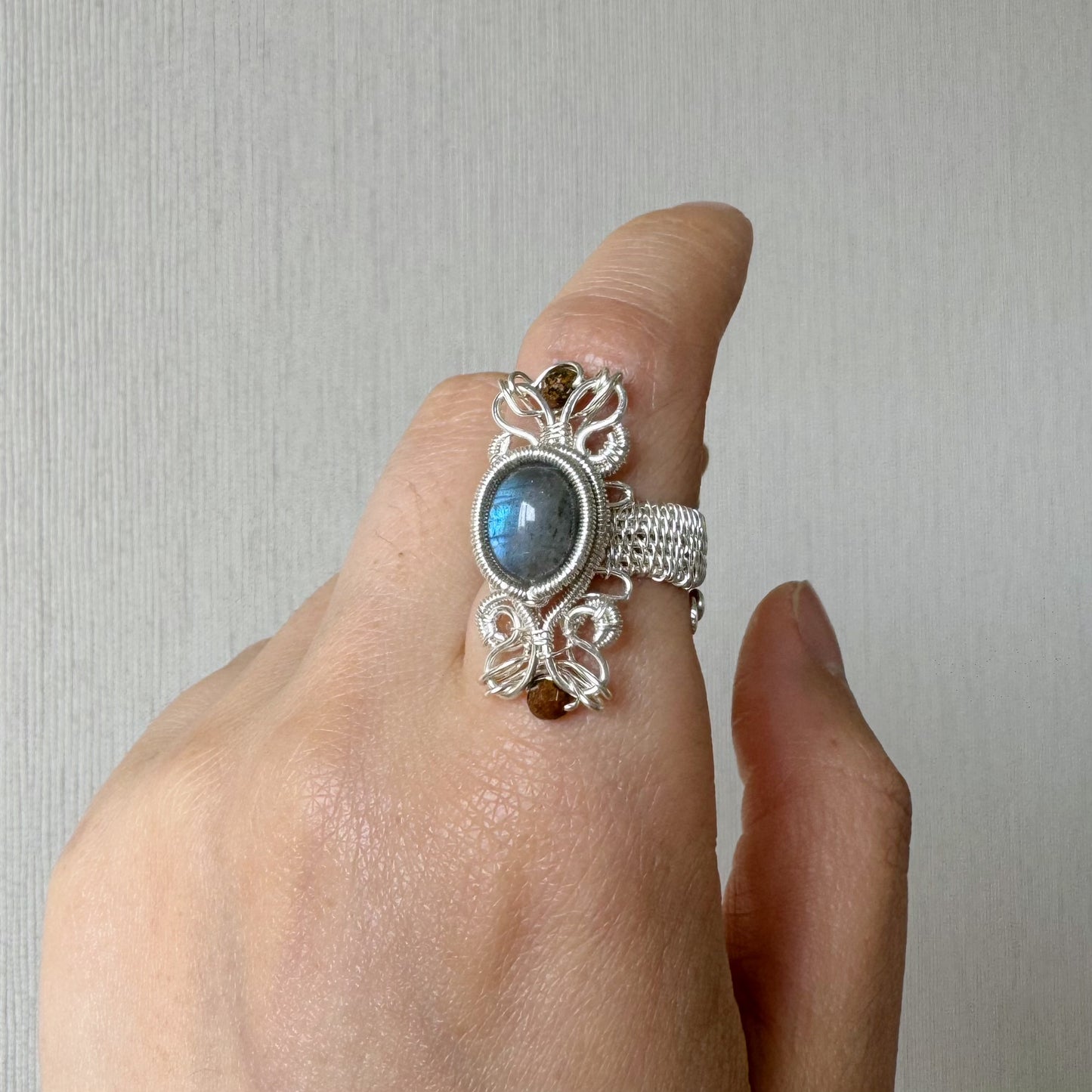 Handmade Blue Labradorite Ring （Open End Adjustment） - Wire Wrapped Jewelry