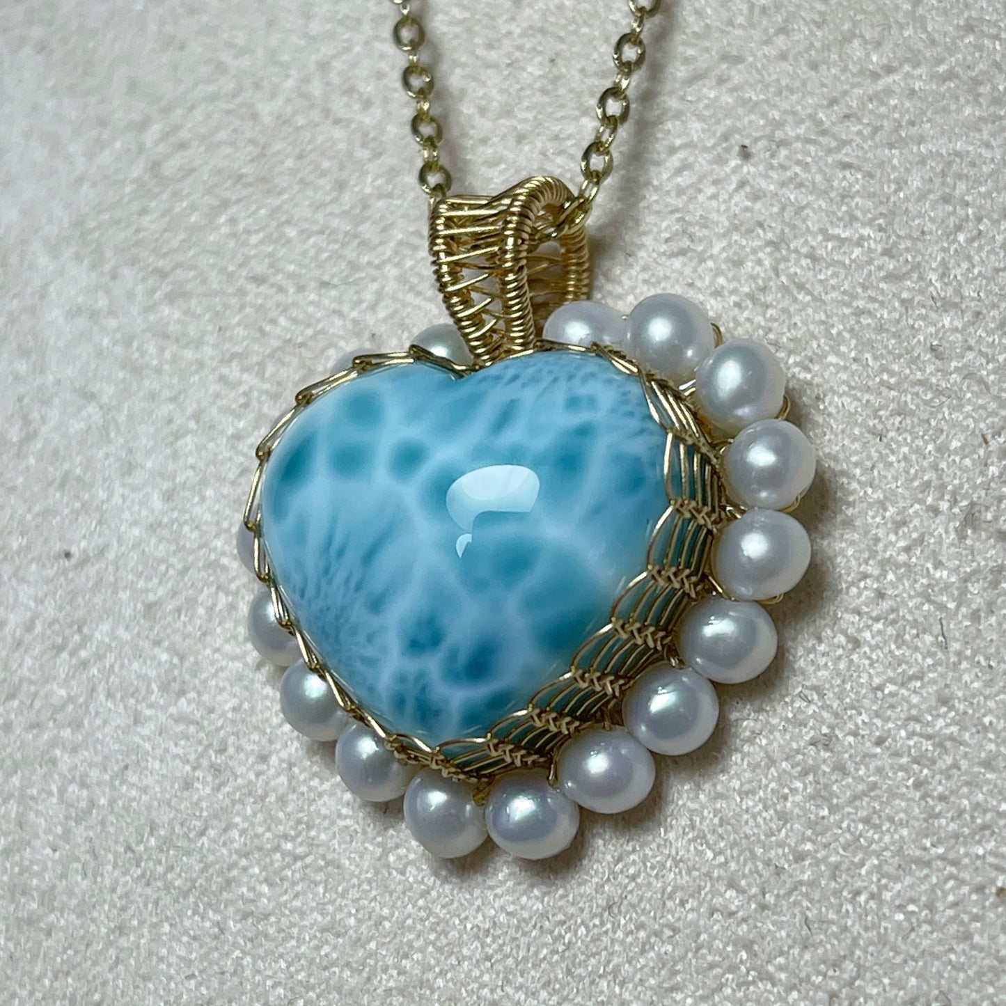 [Heart] Handmade Larimar Necklace - Wire Wrapped Necklace