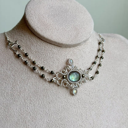 「Victoria 」Handmade Green Labradorite Bracelet And Necklace - Versatile Wire Wrapped Jewelry