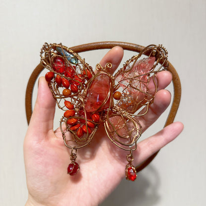 Handmade Red Butterfly Necklace - Wire Wrapped Jewelry