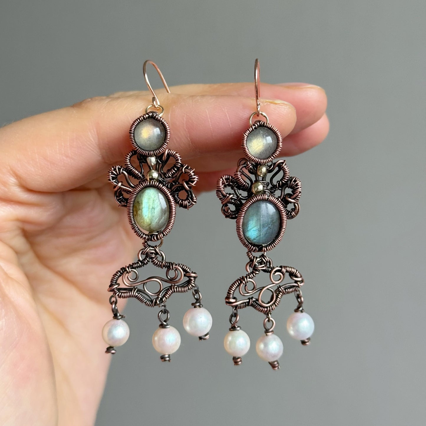 Classic Handmade Labradorite Earring - Wire Wrapped Jewelry