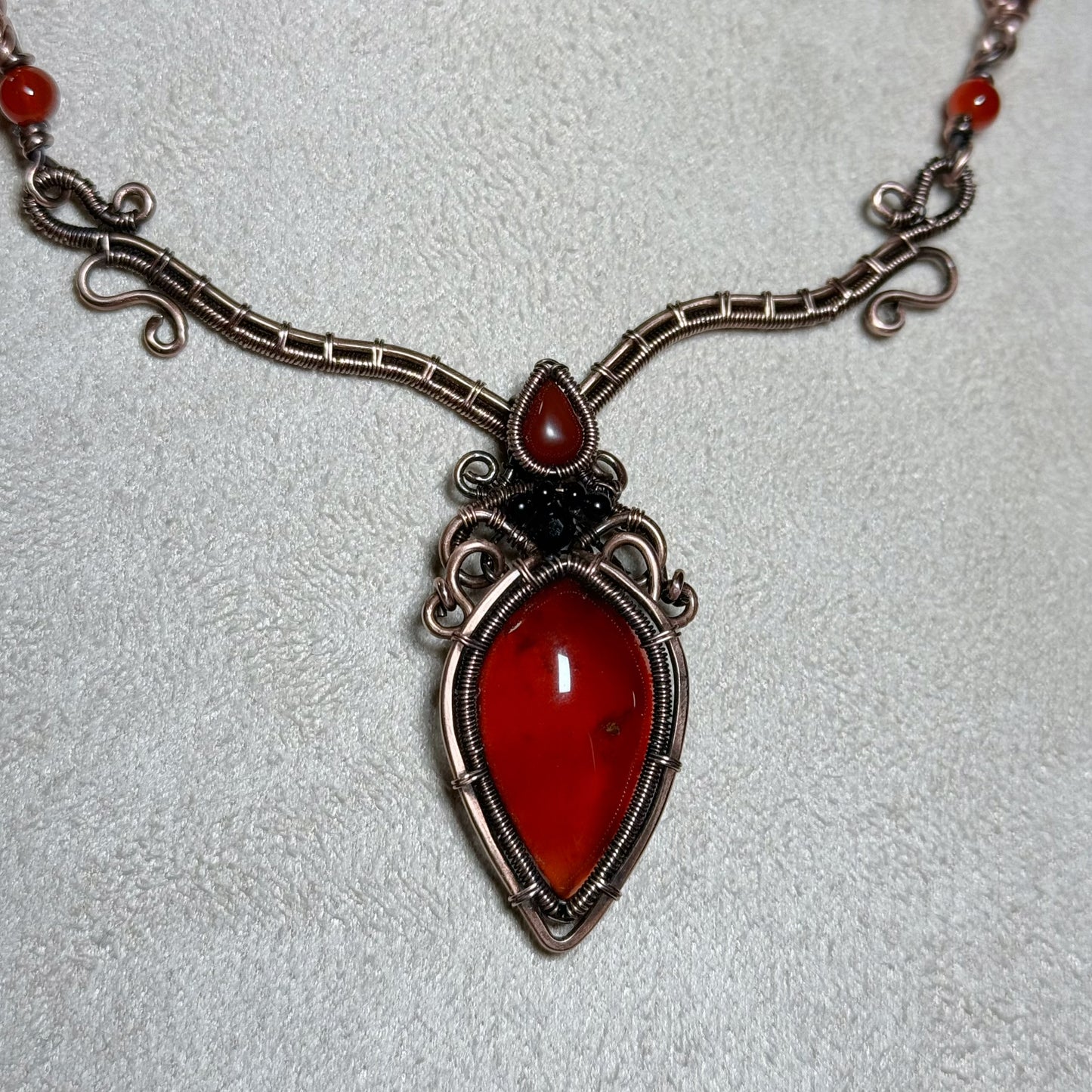 Handmade Garnet Necklace and Red Agate Ring - Jewelry Set