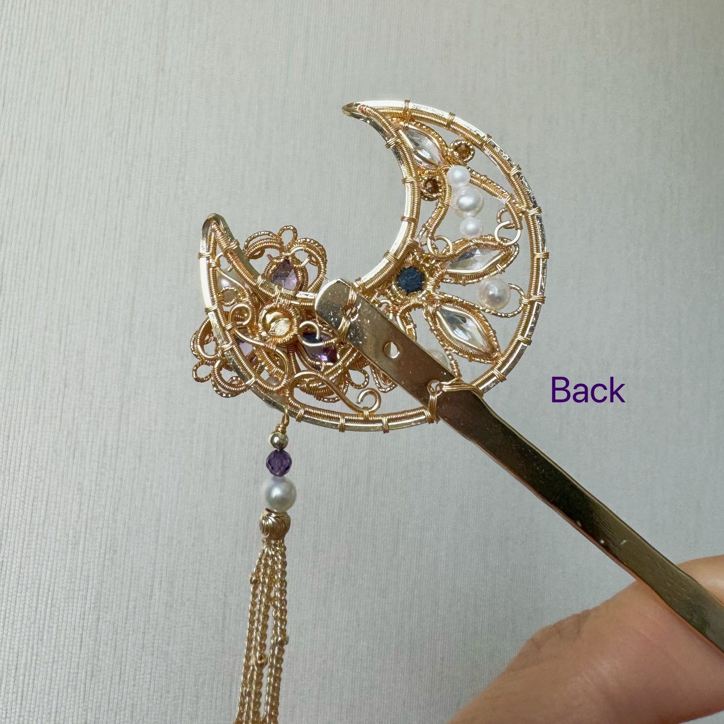 Handmade Moon-shaped Hairpin - Wire Wrapped Jewelry