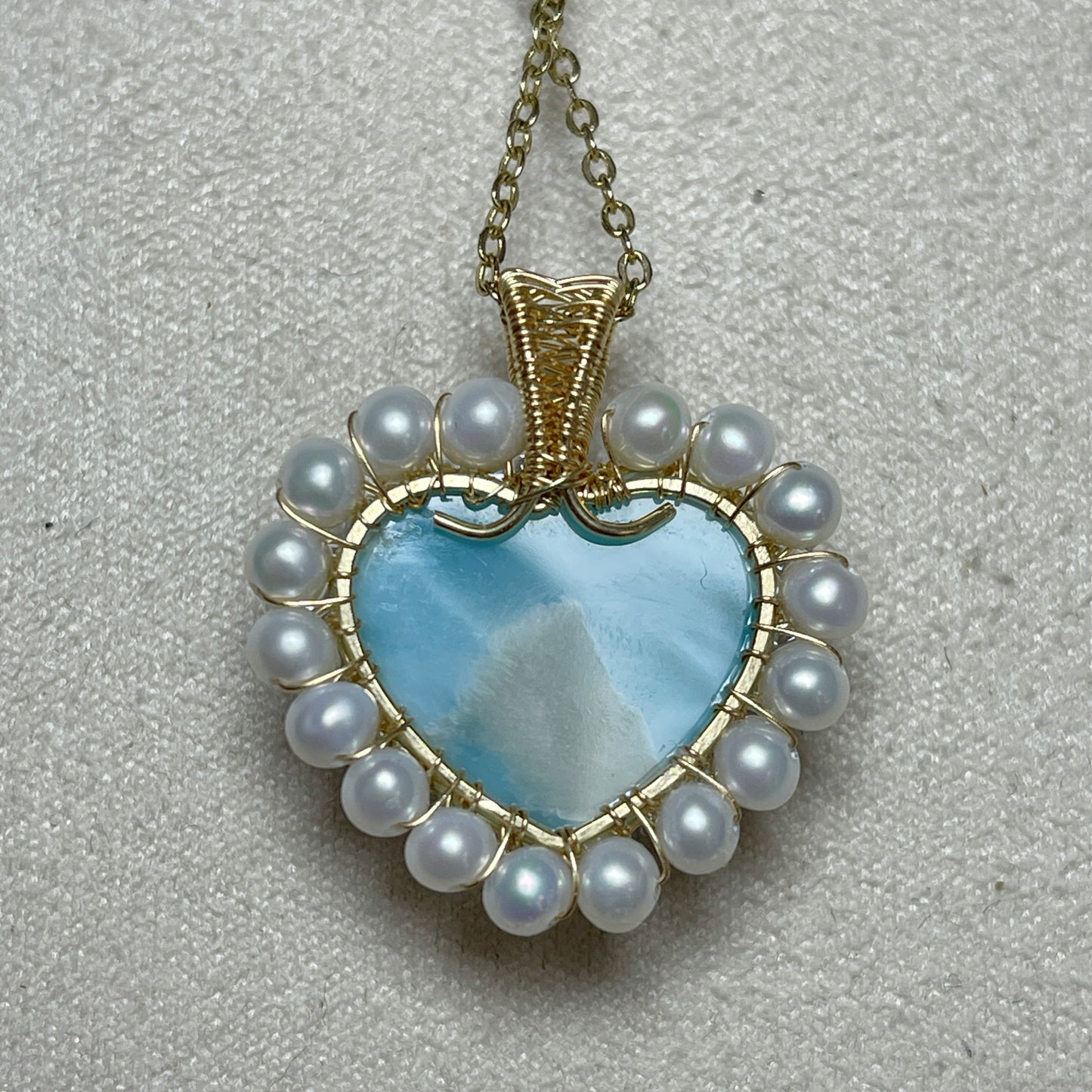 [Heart] Handmade Larimar Necklace - Wire Wrapped Necklace