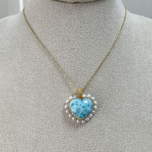 [Heart] Handmade Larimar Necklace - Wire Wrapped Necklace