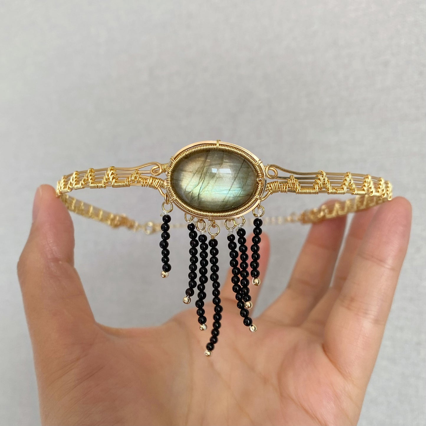 Handmade Green Labradorite Choker - Wire Wrapped Jewelry