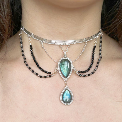 Handmade Blue Labradorite Choker - Wire Wrapped Jewelry