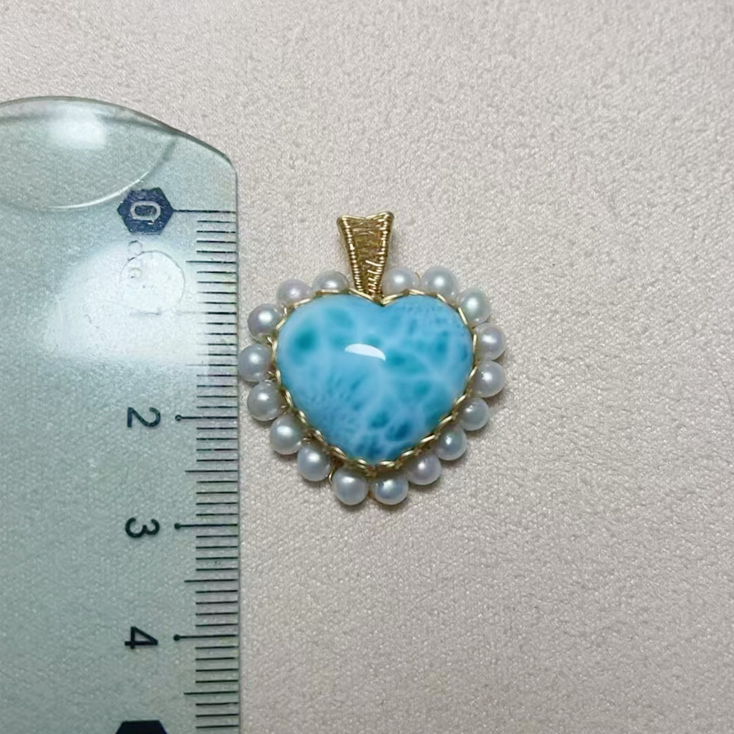 [Heart] Handmade Larimar Necklace - Wire Wrapped Necklace