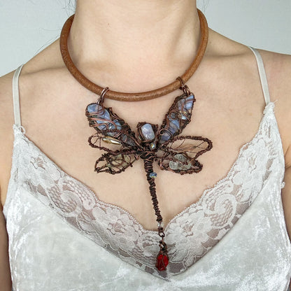 Handmade Dragonfly Necklace - Wire Wrapped Jewelry