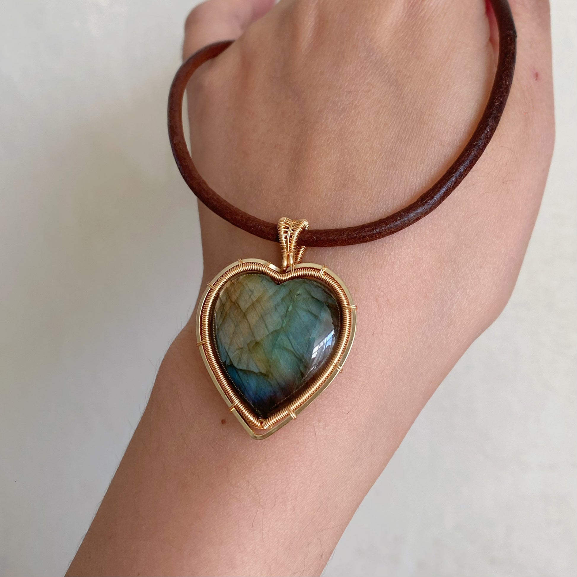 Handmade Heart Labradorite Necklace - Wire Wrapped Jewery