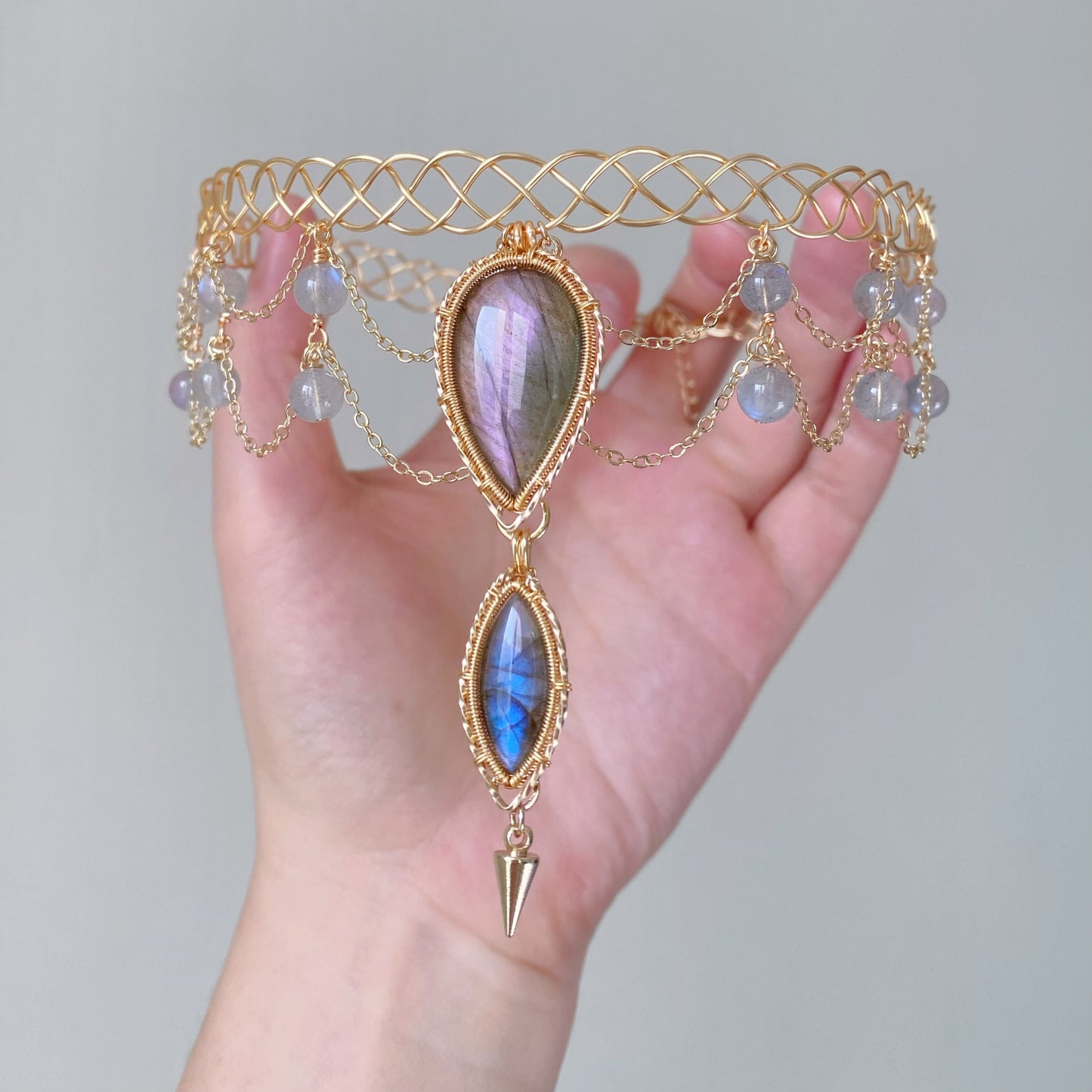 Handmade Purple And Blue Labradorite Choker - Wire Wrapped Jewelry