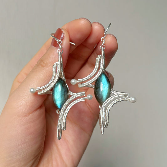 「Star」Handmade Blue Labradorite Earrings - Wire Wrapped Jewelry