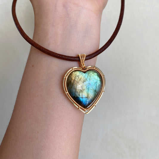 Handmade Heart Labradorite Necklace - Wire Wrapped Jewery