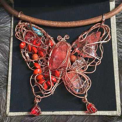 Handmade Red Butterfly Necklace - Wire Wrapped Jewelry