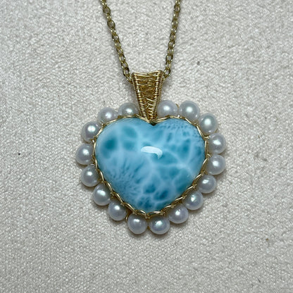 [Heart] Handmade Larimar Necklace - Wire Wrapped Necklace