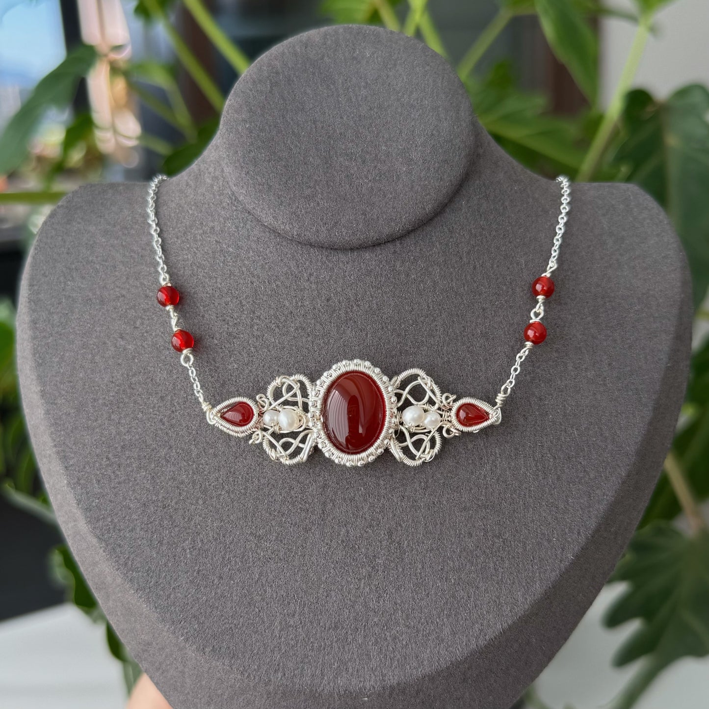 Handmade Red Agate Necklace - Wire Wrapped Jewelry