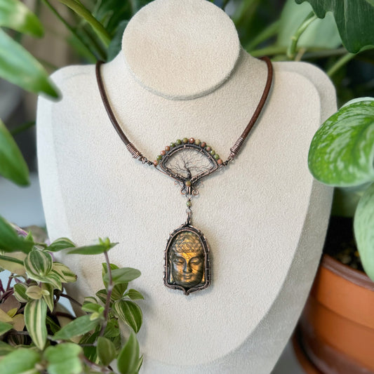 Handmade Gold Buddha Necklace - Wire Wrapped Jewelry