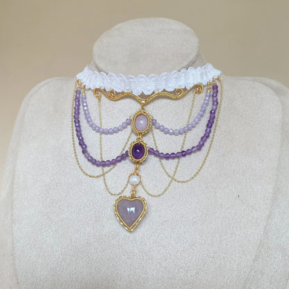 Handmade Kunzite and Amethyst Choker - Wire Wrapped Jewelry