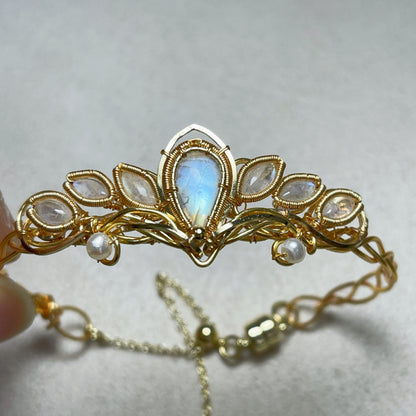 [Lotus] Handmade Moonstone Bracelet -Wire Wrapped Jewelry