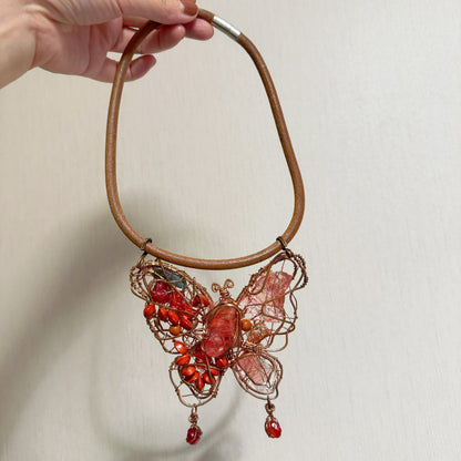 Handmade Red Butterfly Necklace - Wire Wrapped Jewelry