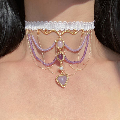 Handmade Kunzite and Amethyst Choker - Wire Wrapped Jewelry