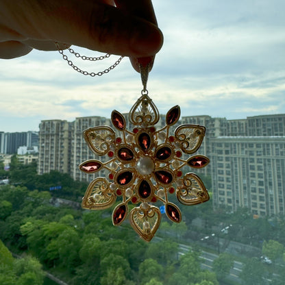 [Lotus] Handmade Red Garnet Flower Necklace - Wire Wrapped Jewelry