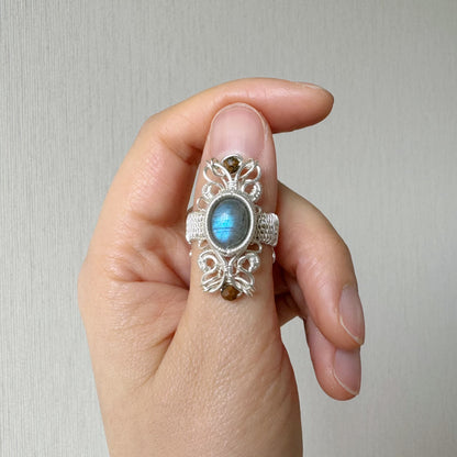 Handmade Blue Labradorite Ring （Open End Adjustment） - Wire Wrapped Jewelry