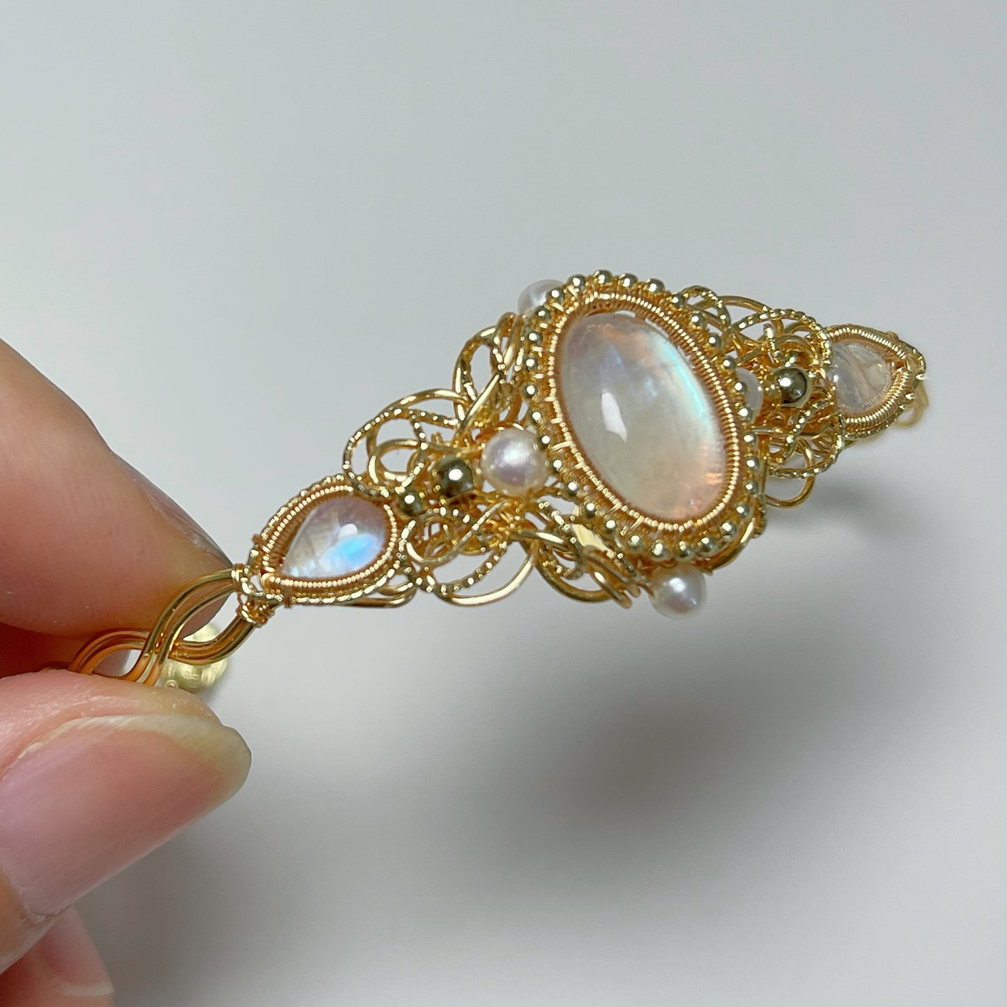 Handmade Classic Moonstone Bracelet- Wire Wrapped Jewelry