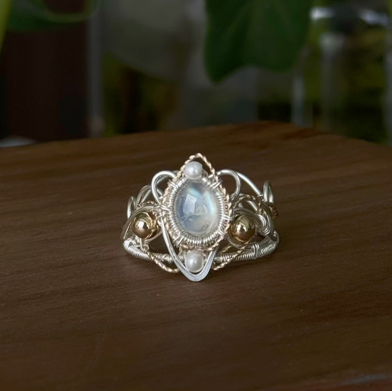 [Crown] Handmade Moonstone Ring - Wire Wrapped Jewelry