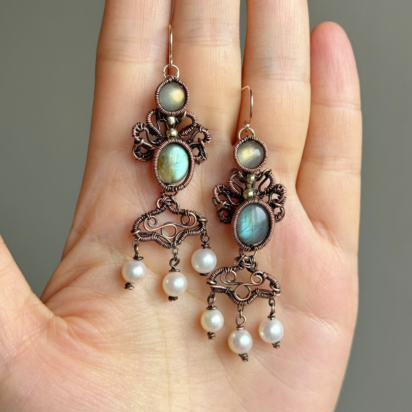 Classic Handmade Labradorite Earring - Wire Wrapped Jewelry