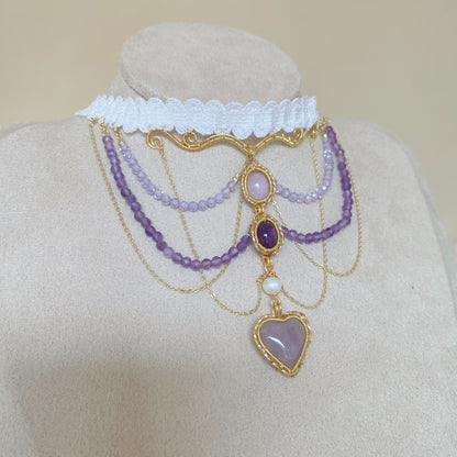 Handmade Kunzite and Amethyst Choker - Wire Wrapped Jewelry