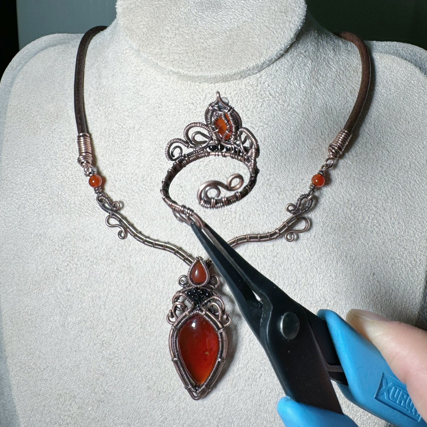 Handmade Garnet Necklace and Red Agate Ring - Jewelry Set