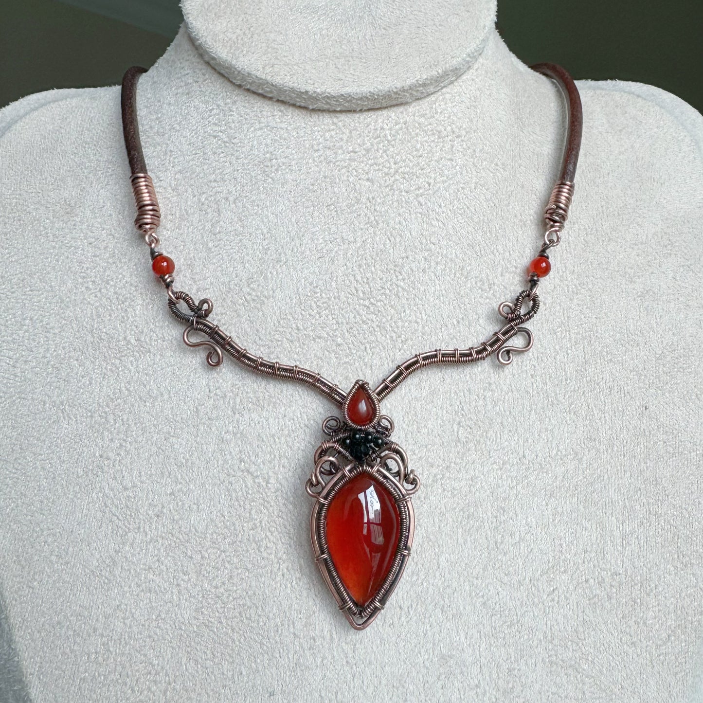 Handmade Garnet Necklace and Red Agate Ring - Jewelry Set