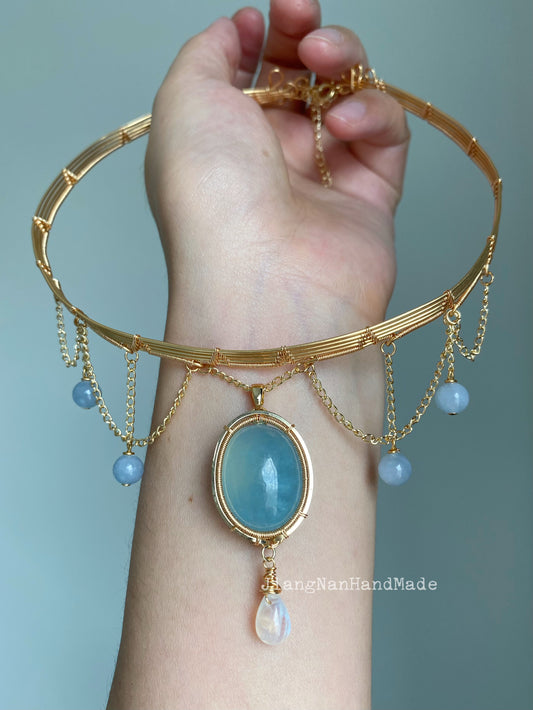 Handmade Aquamarine Choker - Wire Wrapped Jewelry