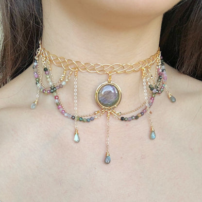 Handmade Purple Labradorite Choker - Wire Wrapped Jewelry