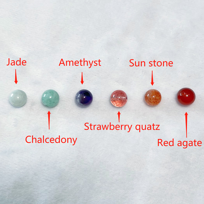 The mainstone can use Sunstone/ Strawberry Quartz/ Amethyst/ Chalcedony/ Jade/ Red Agate.  (Please choose the mainstone you'd like to use when adding the product into the cart.