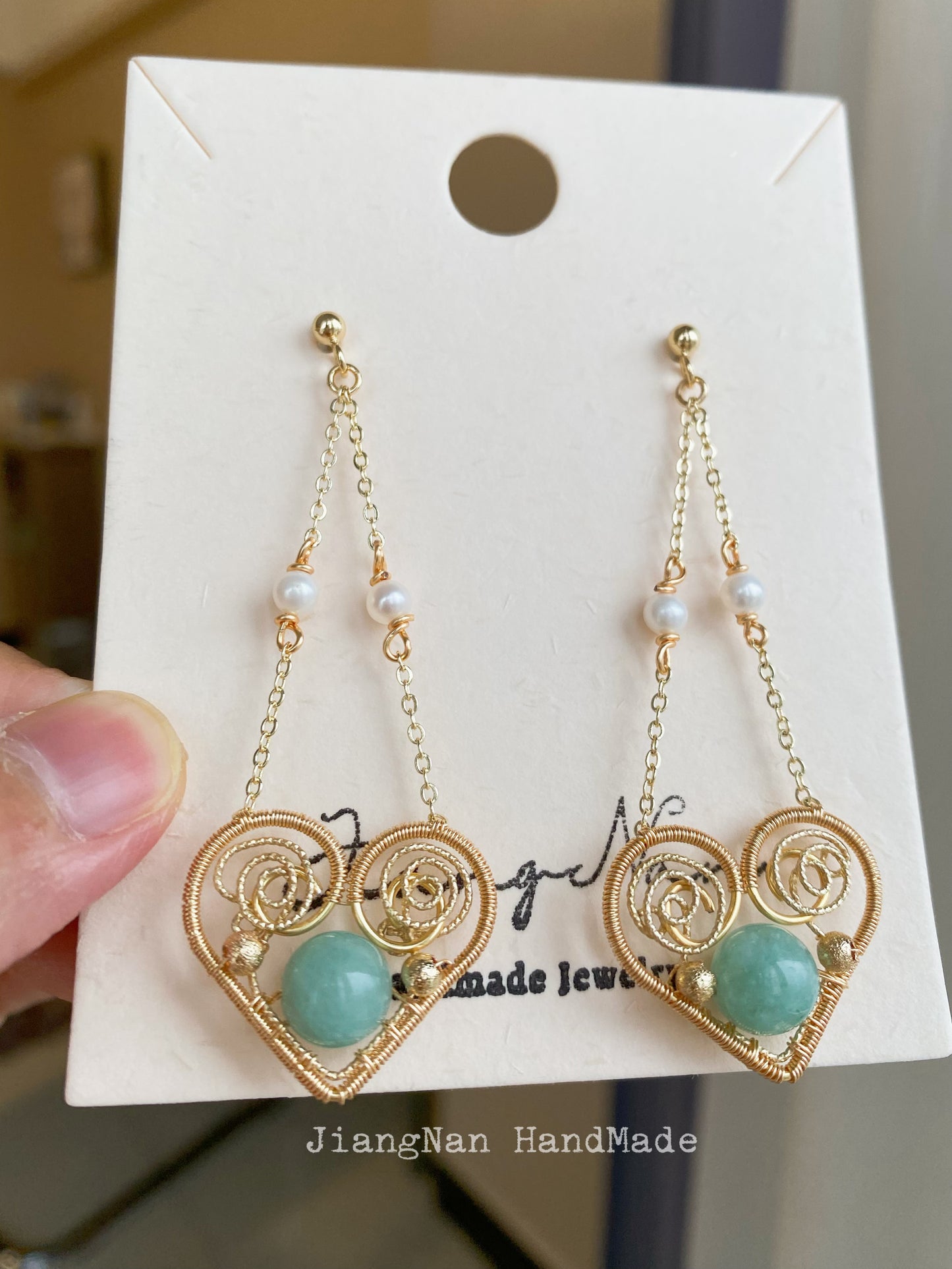 Handmade Heart Shape Earrings- Wire Wrapped Jewelry