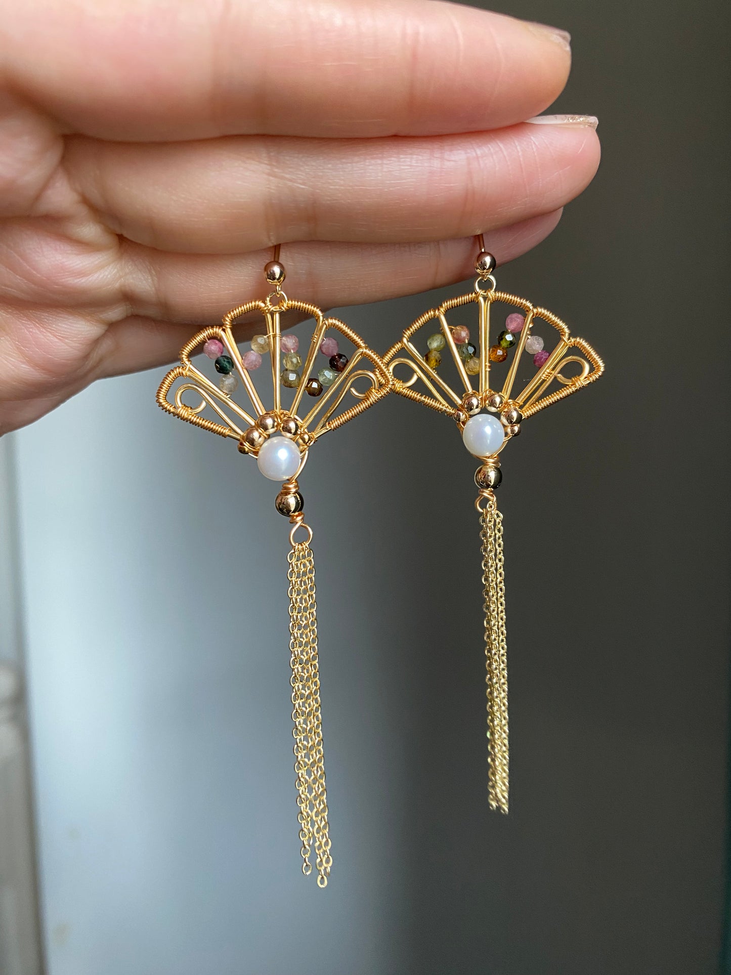 Handmade Fan Earrings - Wire Wrapped Jewelry