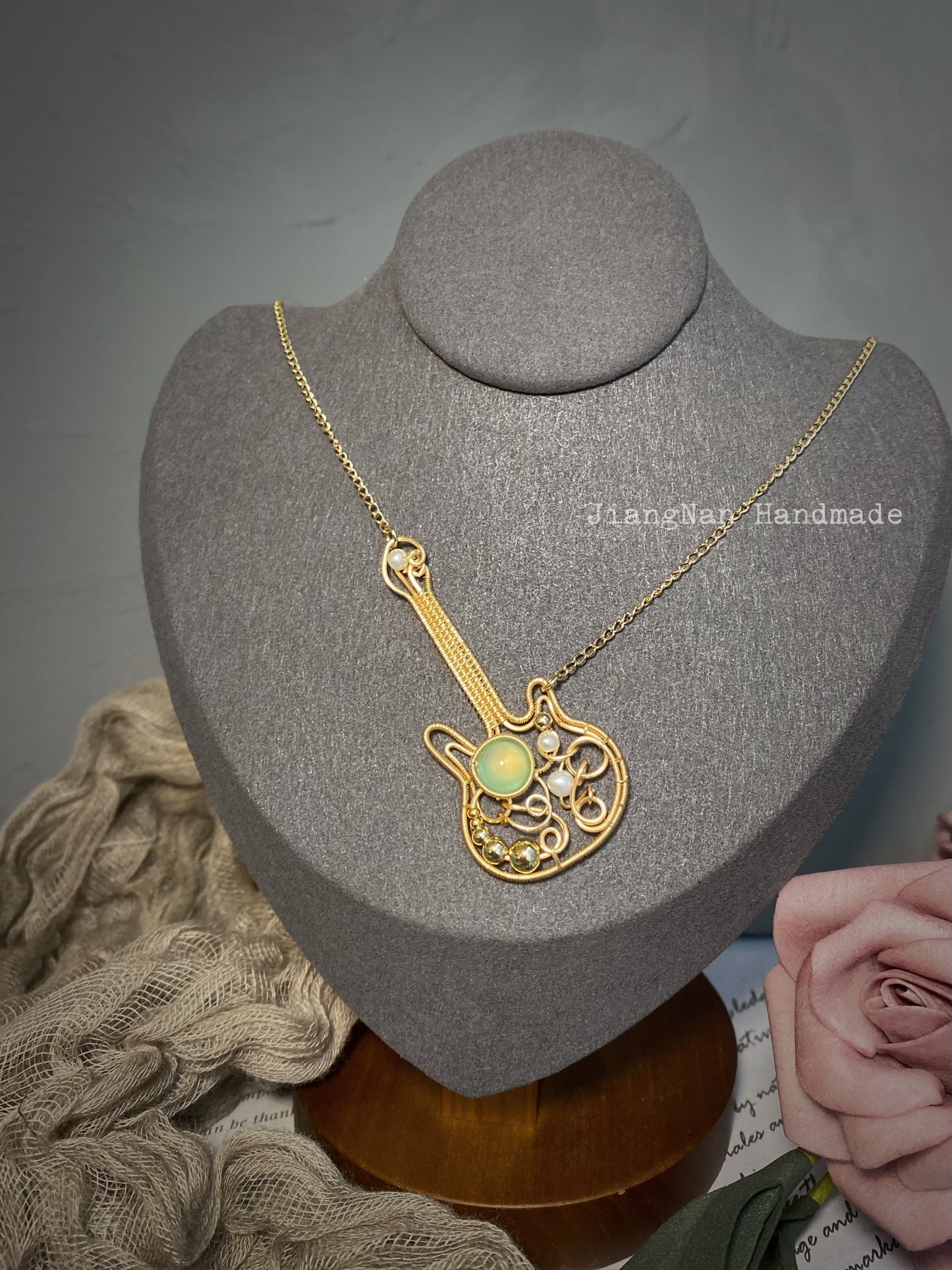 The Golden Guitar Necklace - Handmade Wire Wrapped Jewelry